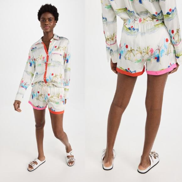 NEW Kerri Rosenthal Blair Printed Shorts Satin White Multicolor Size: Medium - Picture 1 of 8